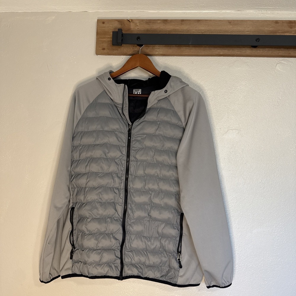 32 Degree Heat Puffer Jacket Full Zip Hooded‎ Gray Unisex Size XL